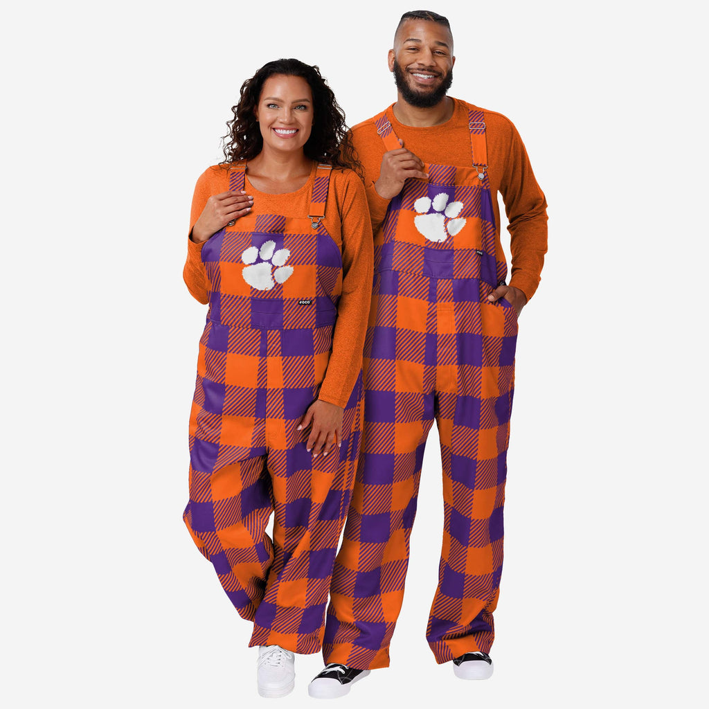 FOCO Clemson Tigers Plaid Bib Overalls Orange/M 4