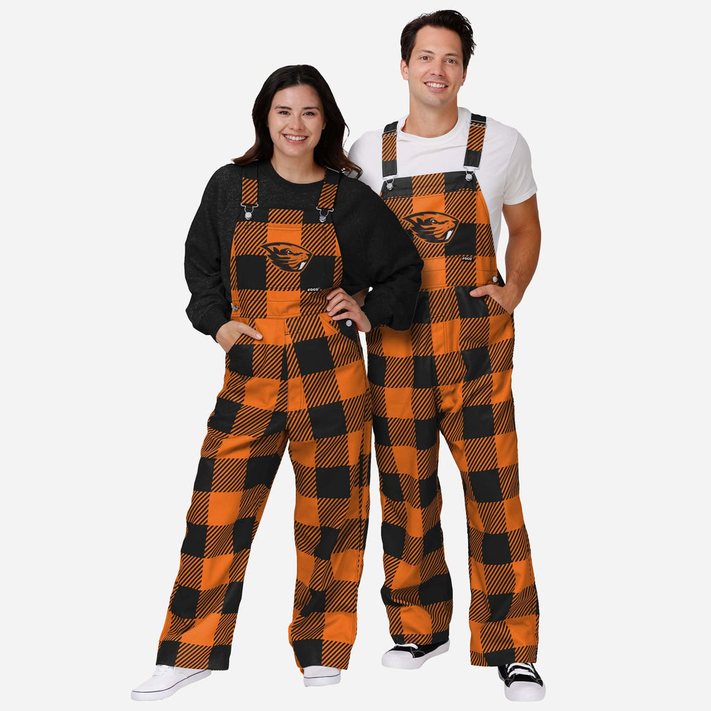 FOCO Oregon State Beavers Plaid Bib Overalls Orange/Black XS 4