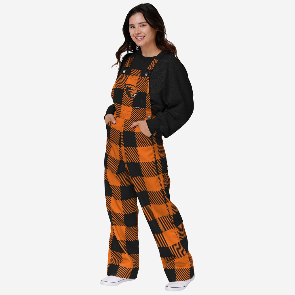 FOCO Oregon State Beavers Plaid Bib Overalls Orange/Black XS 2
