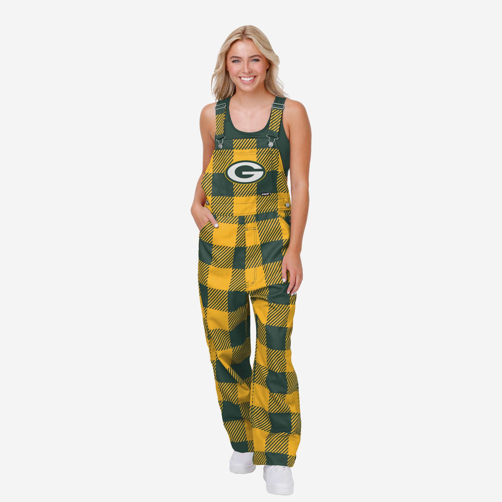 Green Bay Packers Womens Plaid Bib Overalls FOCO
