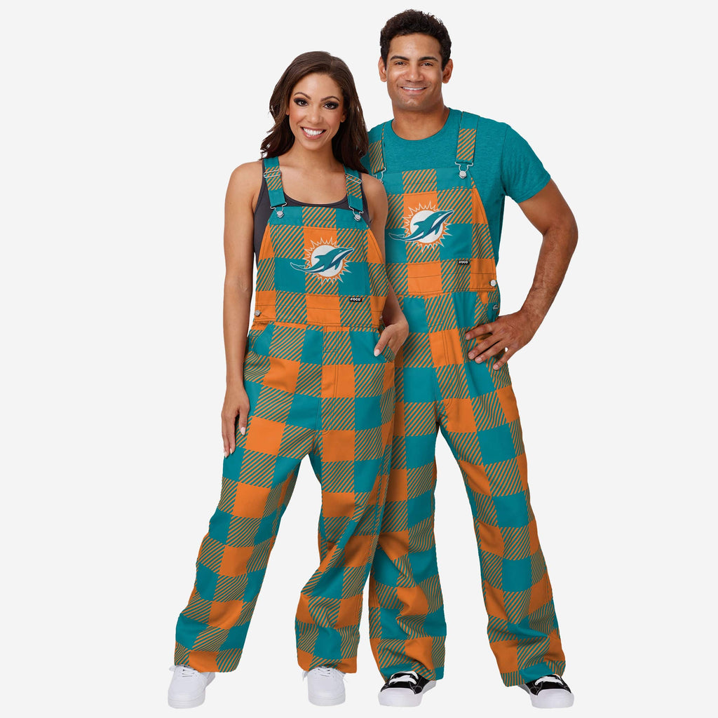 FOCO Miami Dolphins Plaid Bib Overalls Green Size L 4