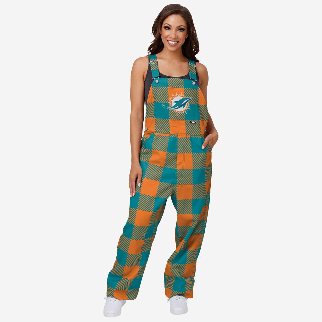 FOCO Miami Dolphins Plaid Bib Overalls Green Size L 2