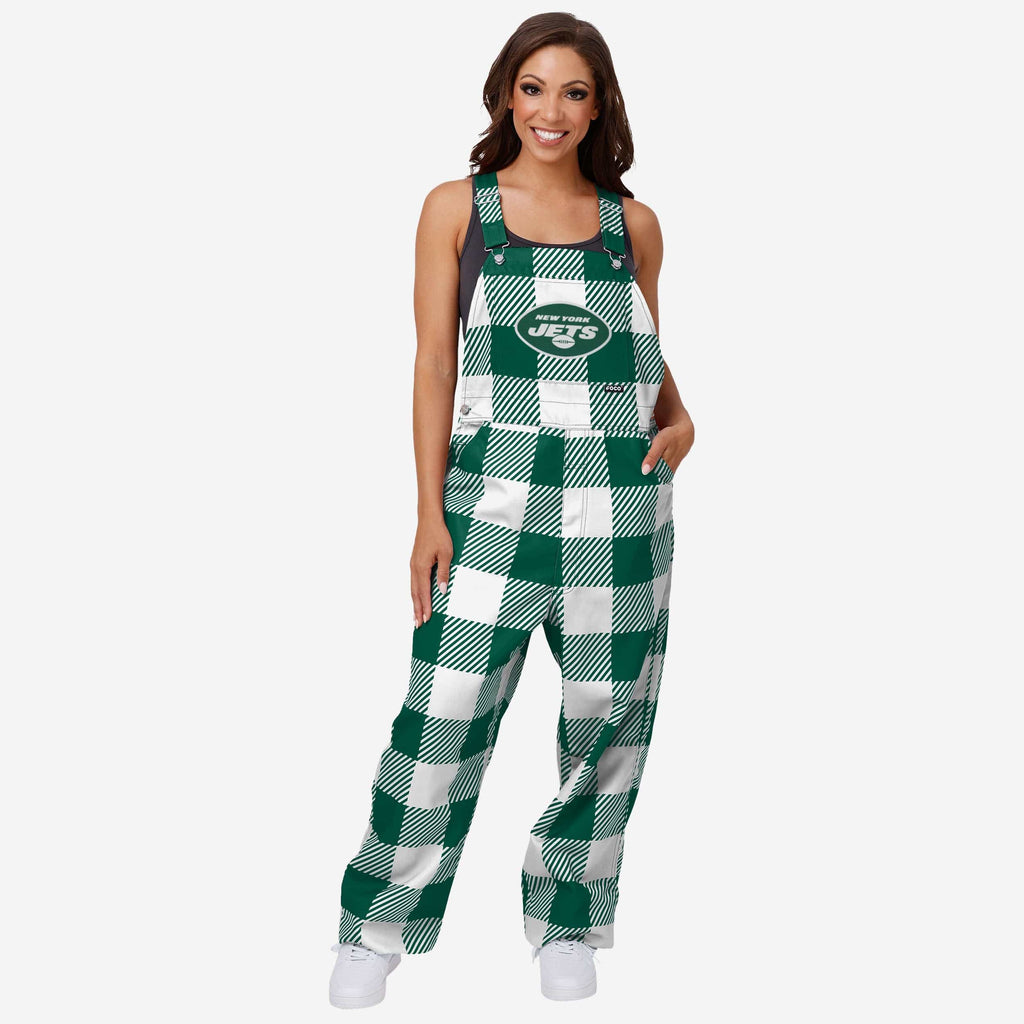New York Jets Womens Plaid Bib Overalls FOCO