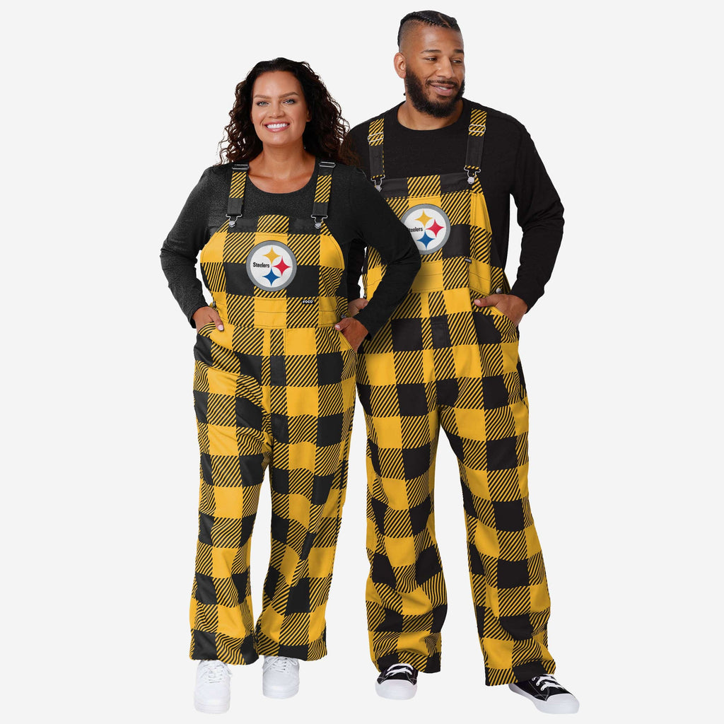 FOCO Pittsburgh Steelers Plaid Bib Overalls Black/Gold 2XL 4