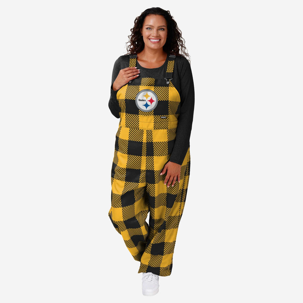 FOCO Pittsburgh Steelers Plaid Bib Overalls Black/Gold 2XL 2