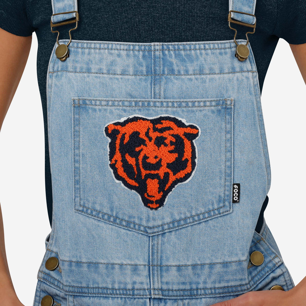 FOCO Chicago Bears Big Logo Denim Bib Shortalls Blue S 4