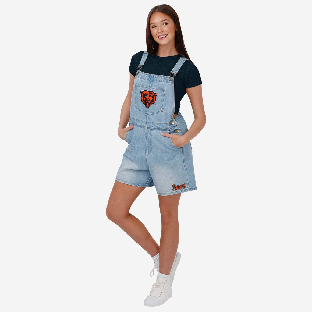 FOCO Chicago Bears Big Logo Denim Bib Shortalls Blue S 2