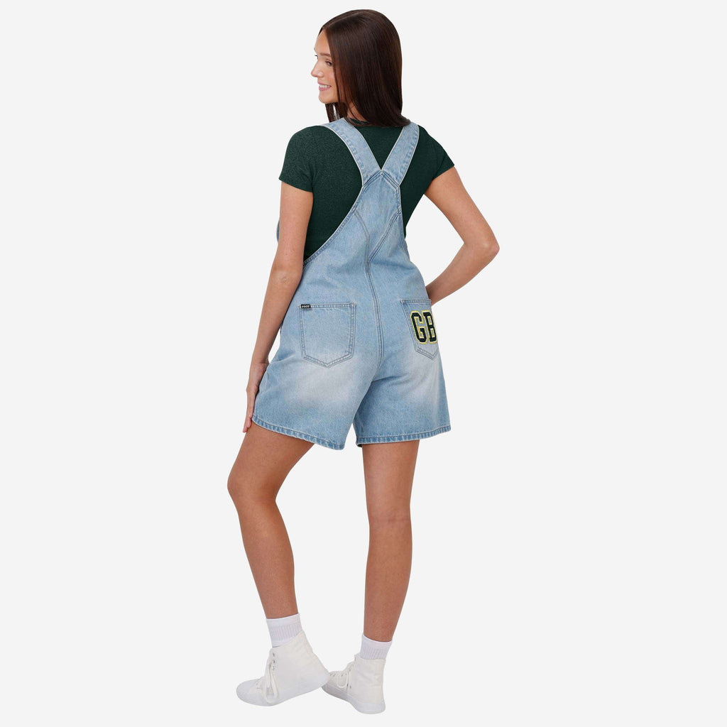 FOCO Green Bay Packers Big Logo Denim Bib Shortalls Blue 2XL 3