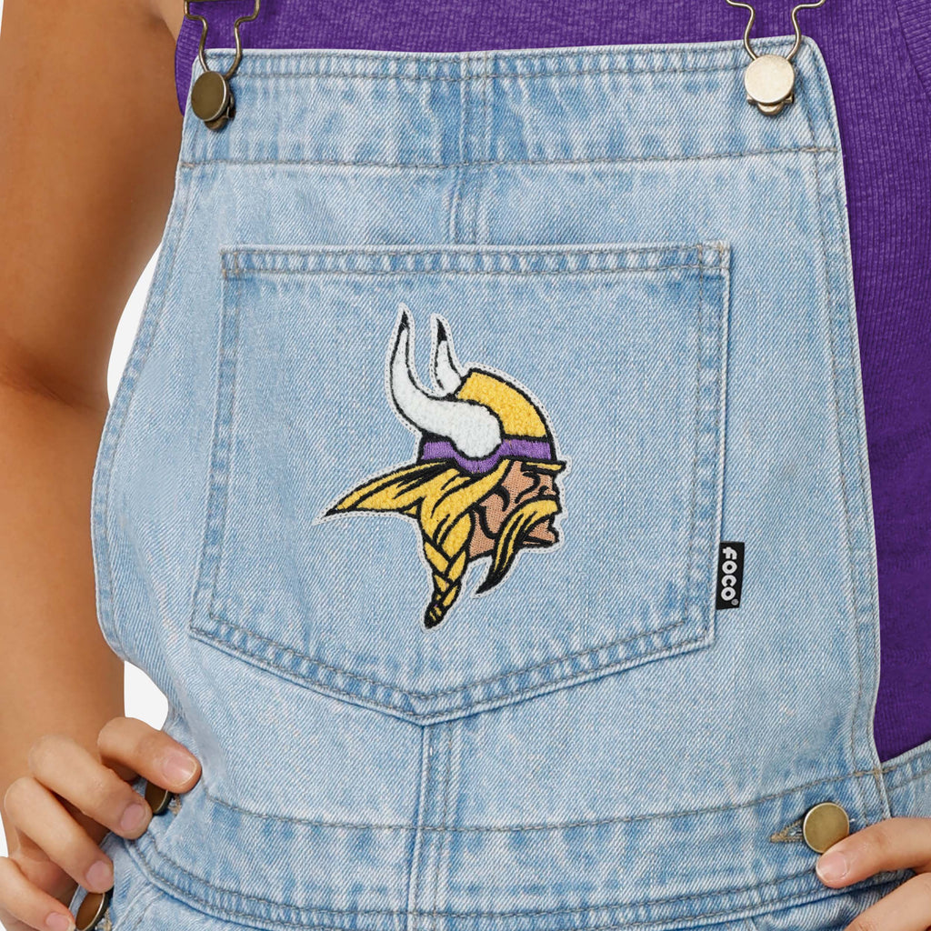 FOCO Minnesota Vikings Big Logo Denim Bib Shortalls Blue S 4