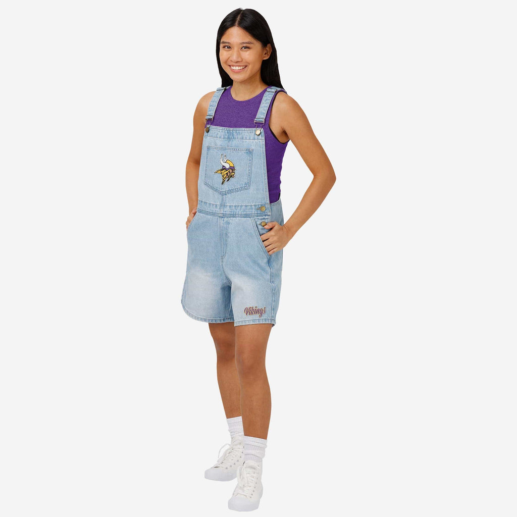 FOCO Minnesota Vikings Big Logo Denim Bib Shortalls Blue S 2
