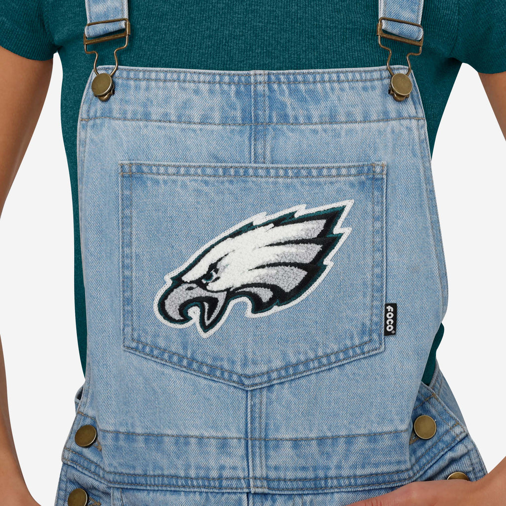 FOCO Philadelphia Eagles Big Logo Denim Bib Shortalls Blue M 4