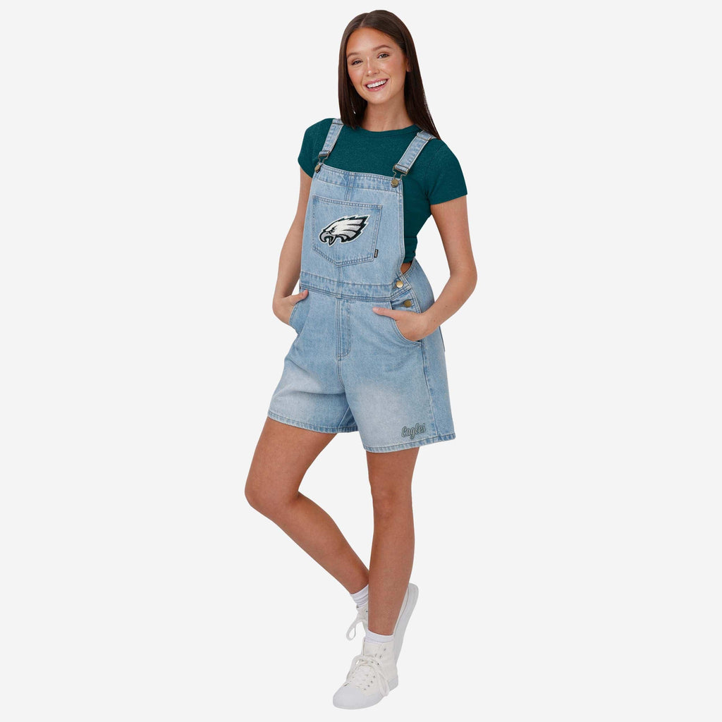 FOCO Philadelphia Eagles Big Logo Denim Bib Shortalls Blue M 2