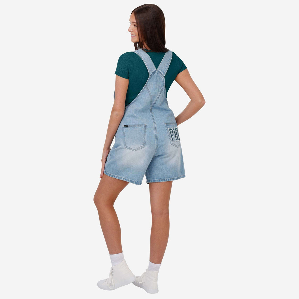 FOCO Philadelphia Eagles Big Logo Denim Bib Shortalls Blue M 3