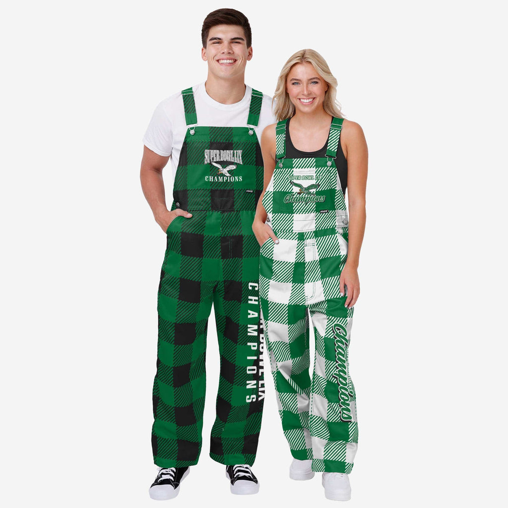 FOO Philadelphia Eagles Super Bowl LIX Champions Plaid Bib Overalls Green S 4