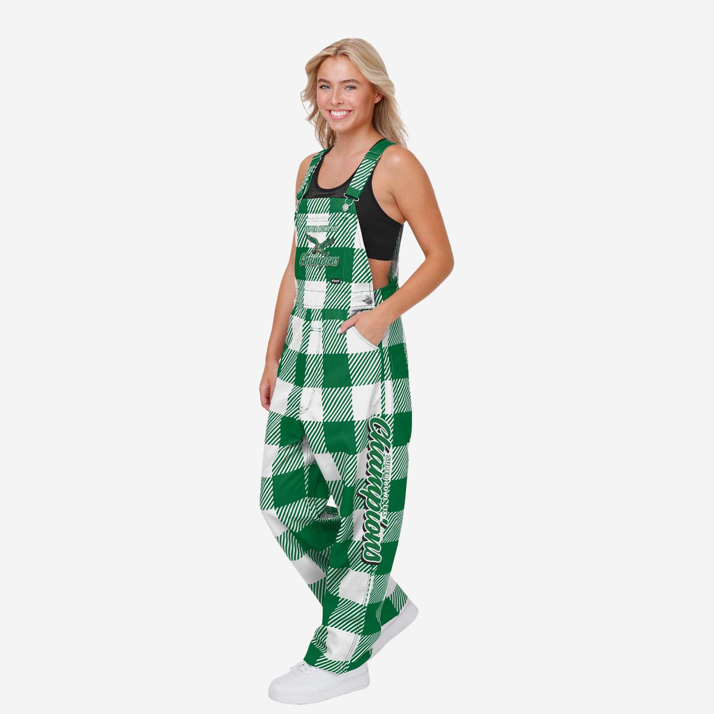 FOO Philadelphia Eagles Super Bowl LIX Champions Plaid Bib Overalls Green S 2