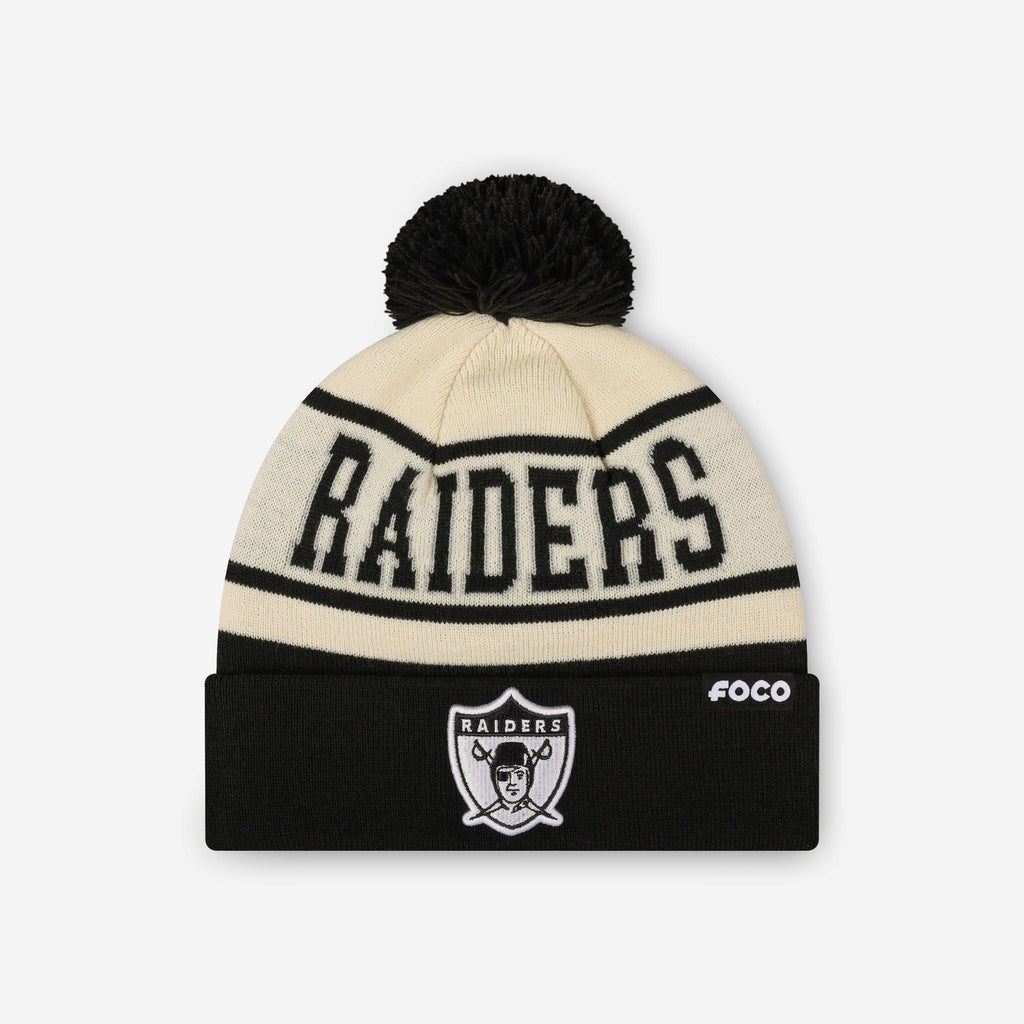 FOCO Las Vegas Raiders Heritage Stripe Pom Beanie Unisex 2