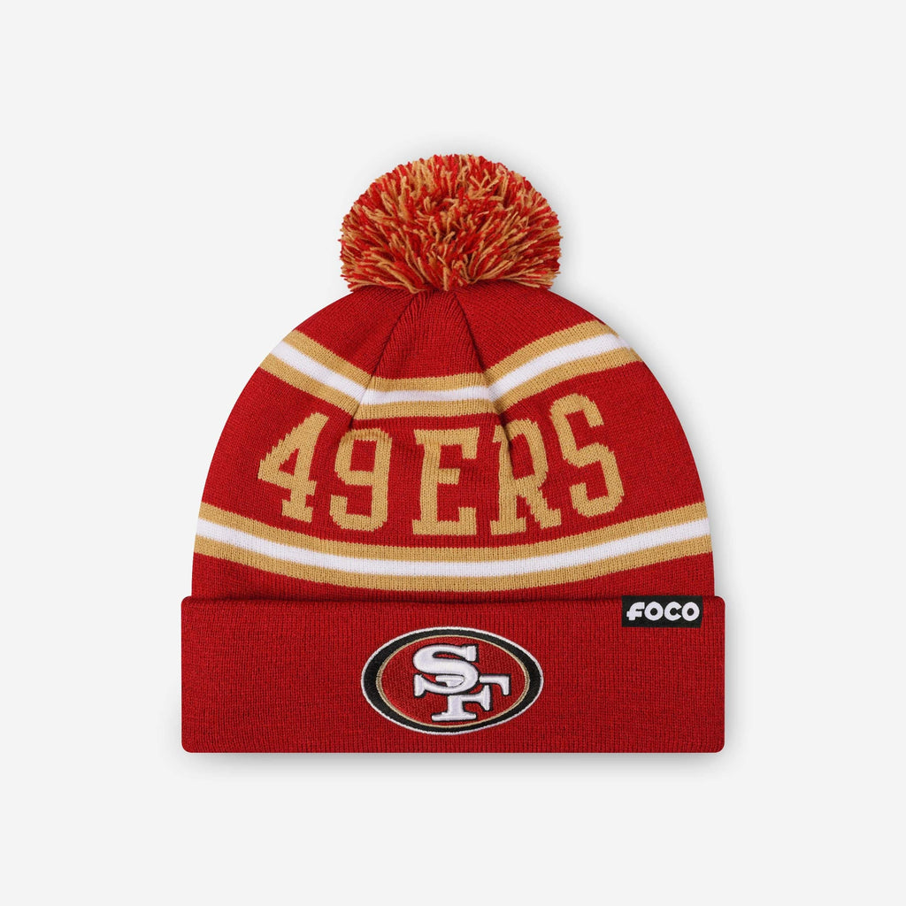 FOCO San Francisco 49ers Primary Logo Stripe Pom Beanie Unisex 2