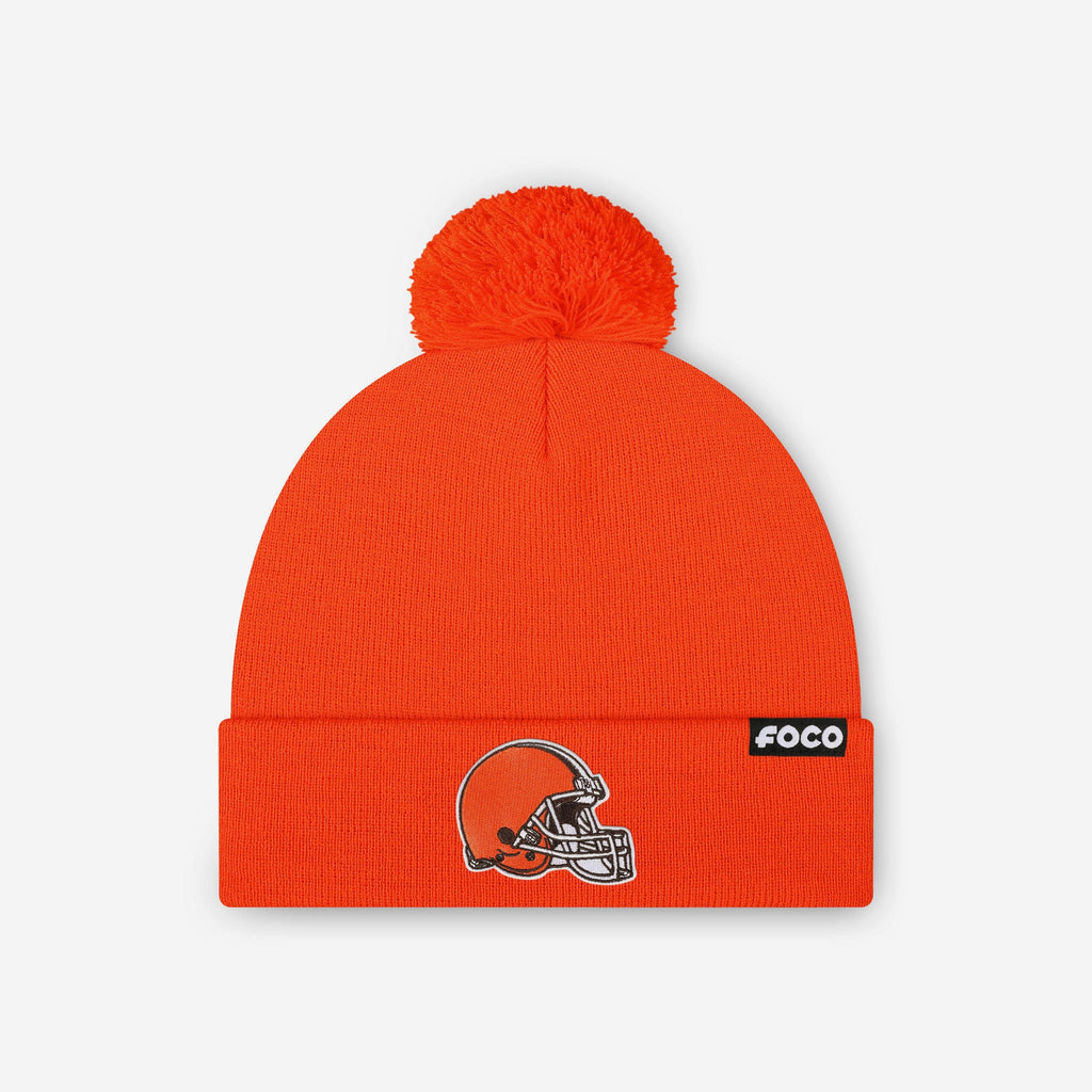 FOCO Cleveland Browns Basic Primary Logo Pom Beanie Brown One Size 2