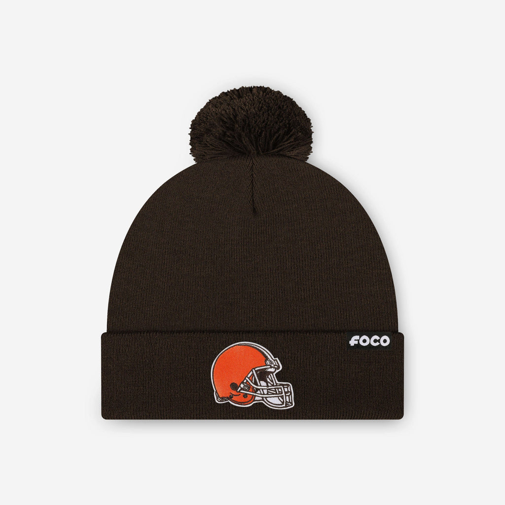 FOCO Cleveland Browns Basic Primary Logo Pom Beanie Brown One Size 4