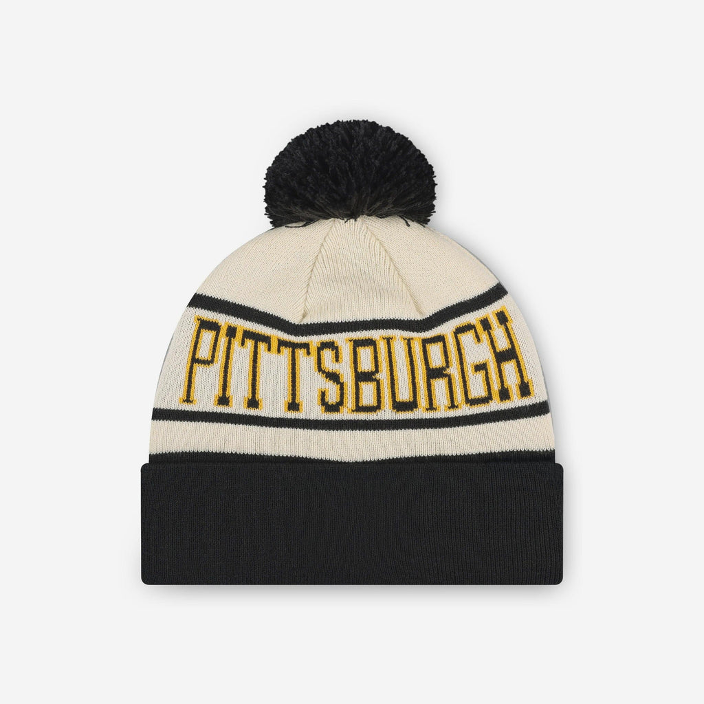 FOCO Pittsburgh Steelers Heritage Stripe Pom Beanie Unisex 3