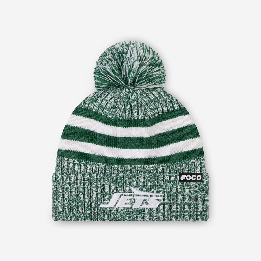 FOCO New York Jets Heather Team Stripe Lined Pom Beanie 2