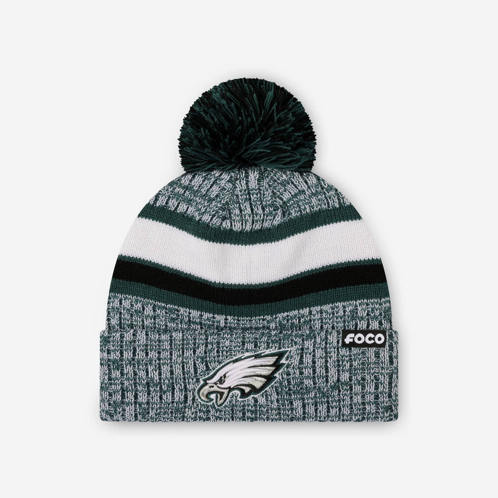 FOO Philadelphia Eagles Team Stripe Lined Pom Beanie Heather Unisex 2