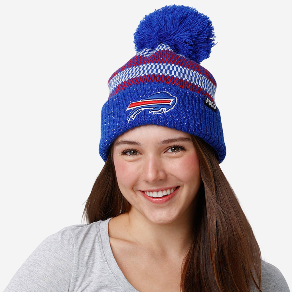 Buffalo Bills Womens Cozy Knit Metallic Thread Pom Beanie FOCO display picture 2