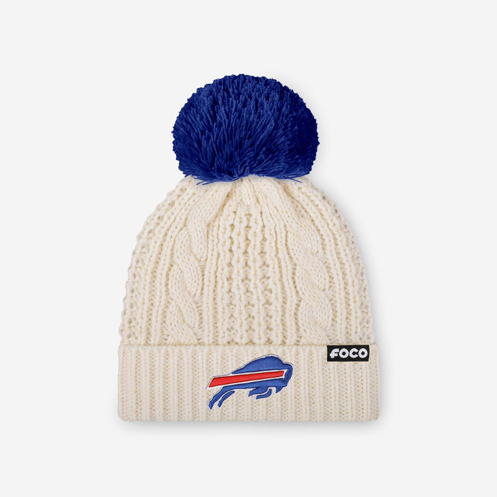 NFL OS Women’s Black Blue Buffalo Bills Cable Knit Cuffed Fleece Pom Pom Hat Buffalo Bills Women main image 3