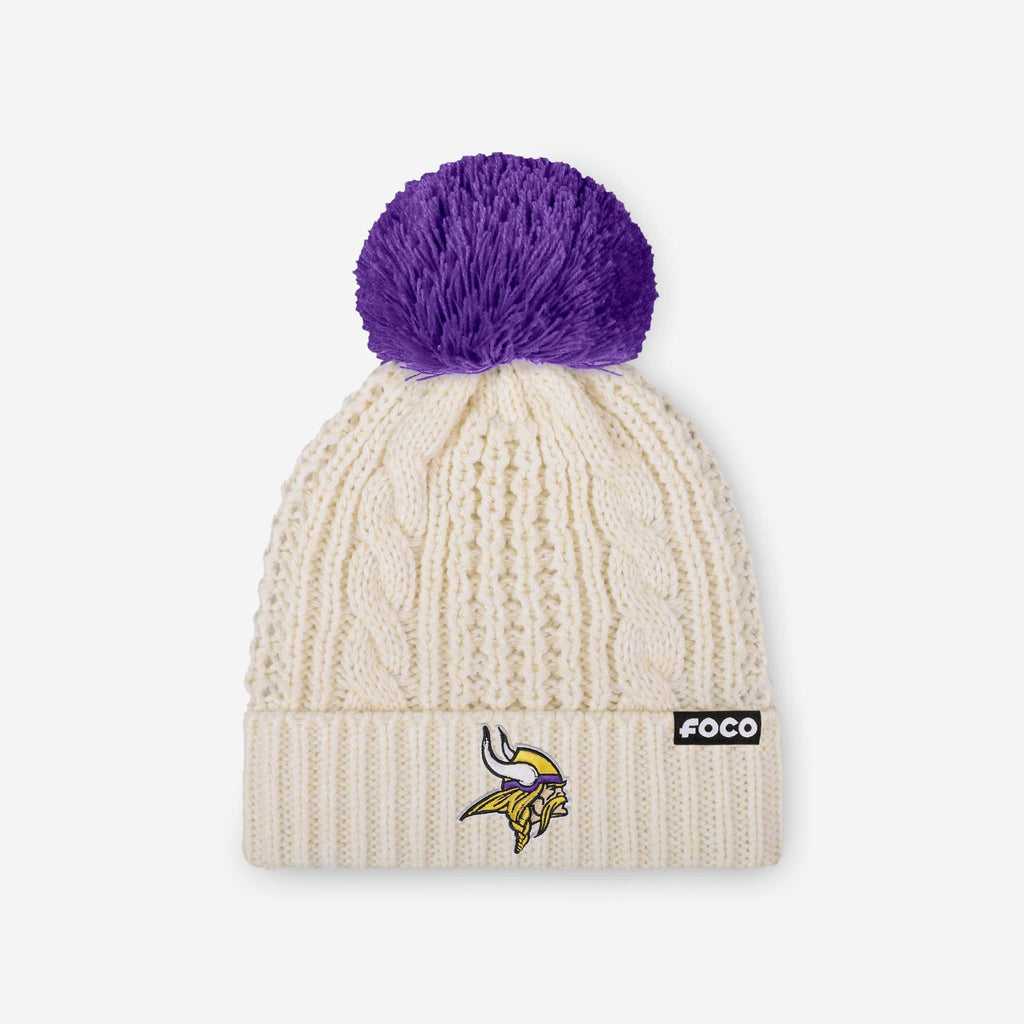 Minnesota Vikings Womens Primary Logo White Cable Knit Pom  display picture 1