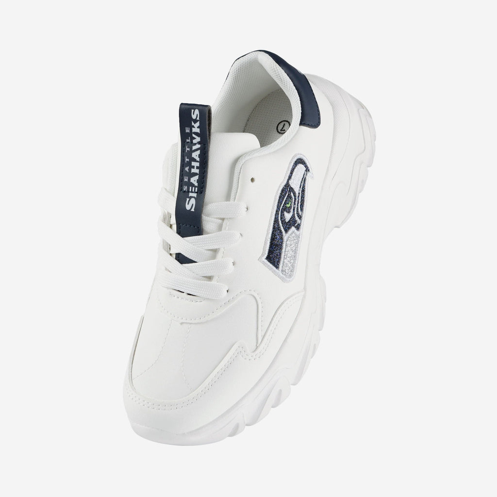 Seattle Seahawks Womens Glitter Big Logo Vintage White Chunky Sneaker