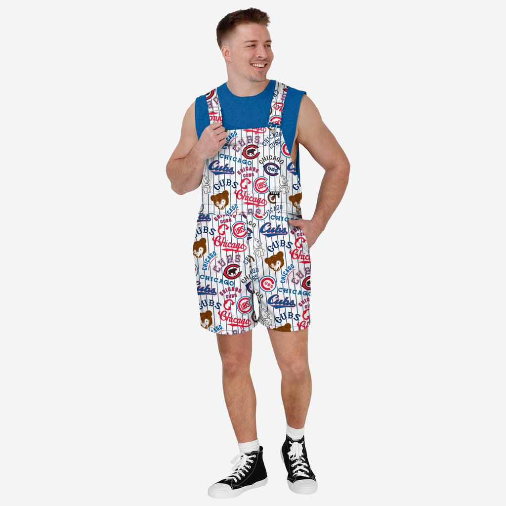 FOCO Chicago Cubs Historic Print Bib Shortalls Blue XL 2