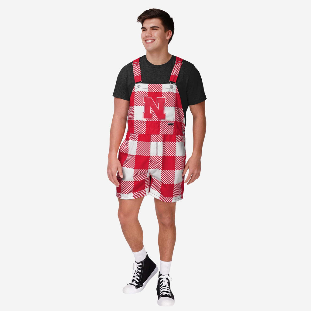 FOCO Nebraska Cornhuskers Plaid Bib Shortalls Red 2XL 2