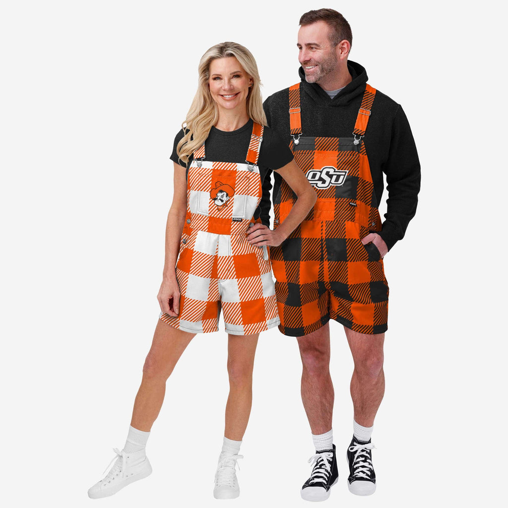 FOCO Oklahoma State Cowboys Plaid Bib Shortalls Orange XL 4