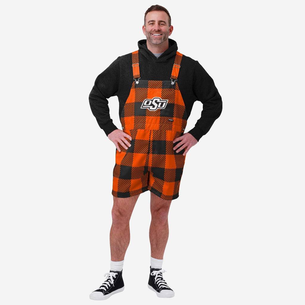 FOCO Oklahoma State Cowboys Plaid Bib Shortalls Orange XL 2