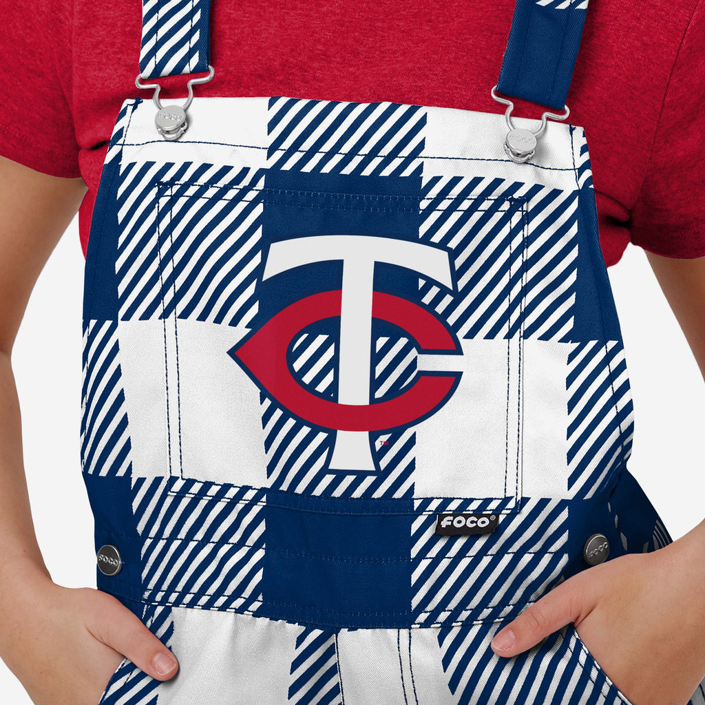 FOCO Minnesota Twins Plaid Bib Shortalls Red/Blue Size S 4
