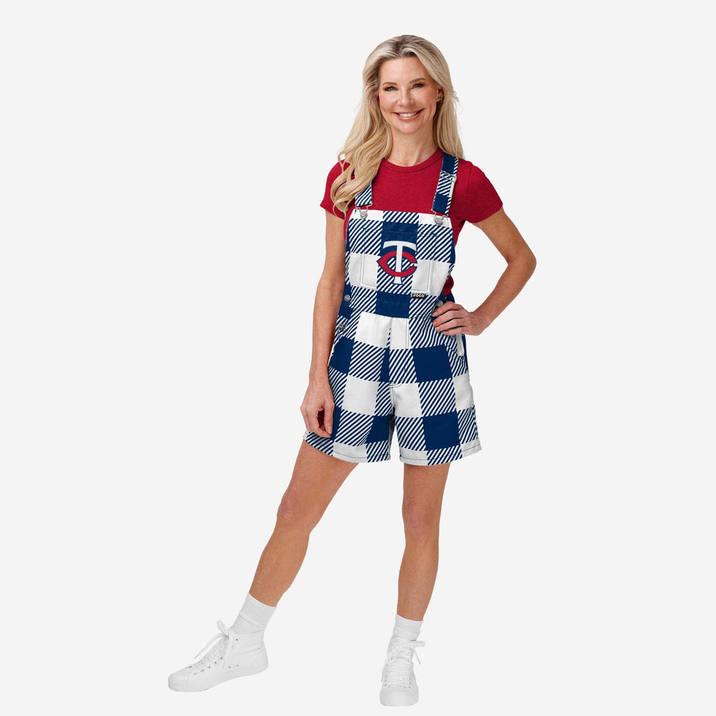 FOCO Minnesota Twins Plaid Bib Shortalls Red/Blue Size S 2