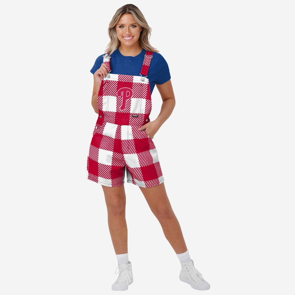 FOCO Philadelphia Phillies Plaid Bib Shortalls Red/Small 2