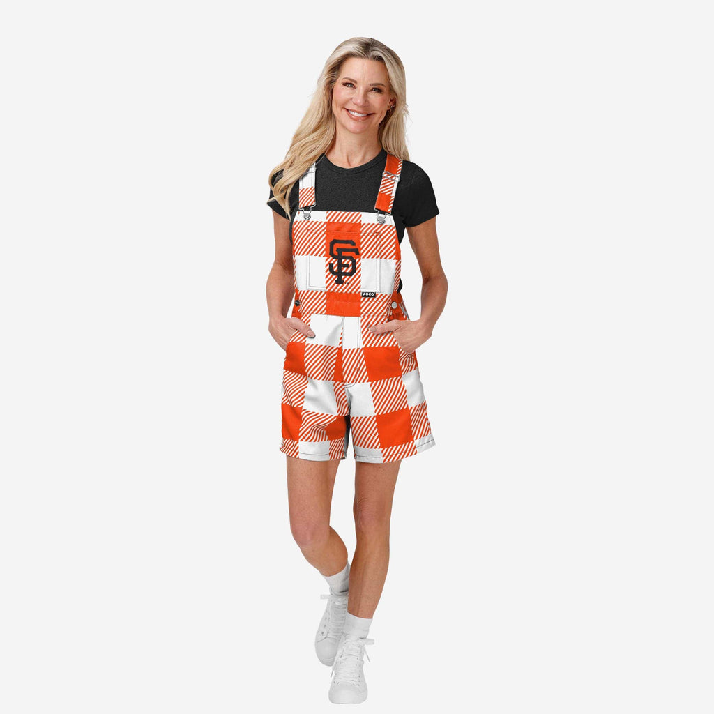 FOCO San Francisco Giants Plaid Bib Shortalls Orange/Black 2XL 2