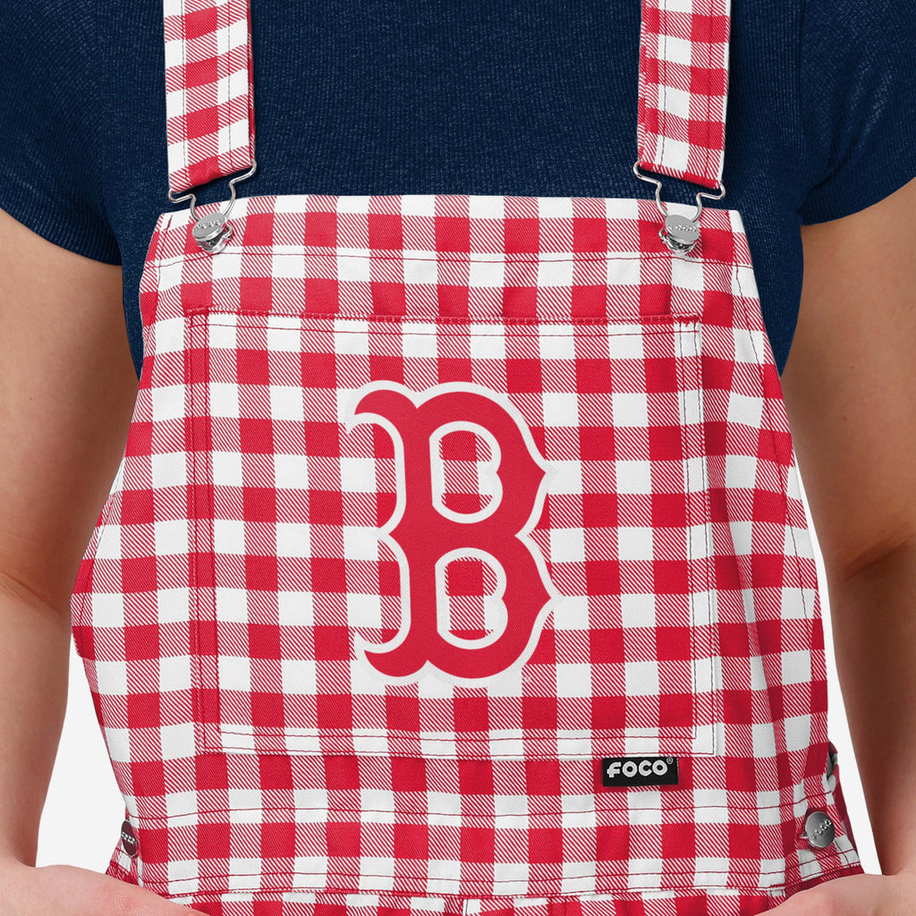 FOCO Boston Red Sox Gingham Check Bib Shortalls Red/Blue L 4