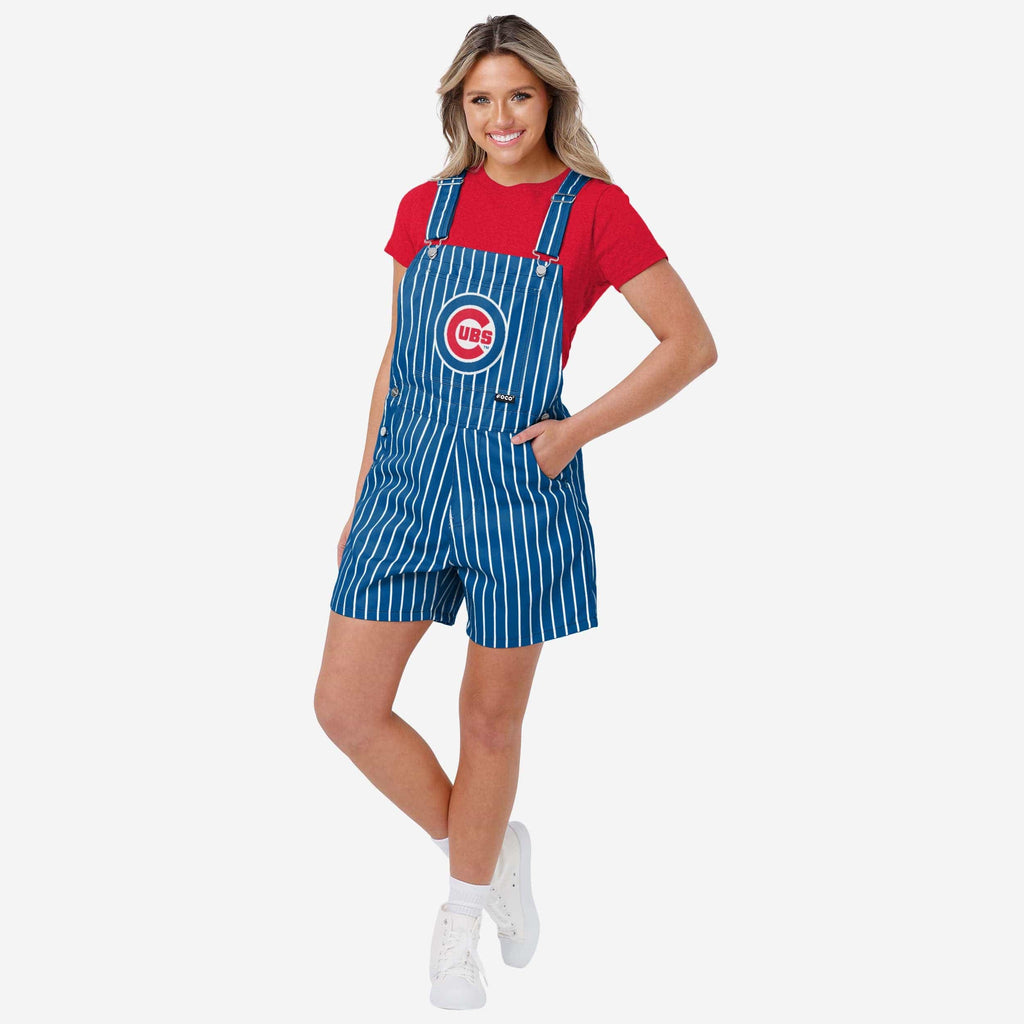 FOCO Chicago Cubs Pinstripe Bib Shortalls Blue 2XL 2