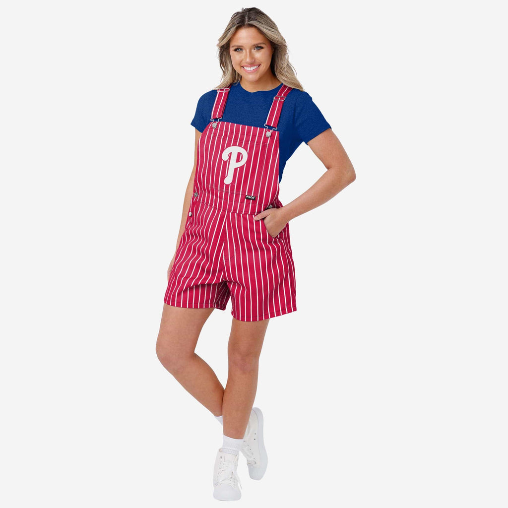 Philadelphia Phillies Womens Pinstripe Bib Shortalls FOCO XS - FOCO.com