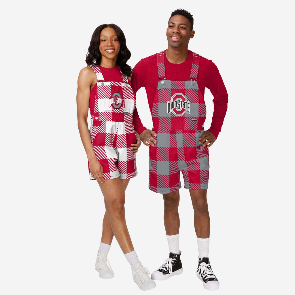FOCO Ohio State Buckeyes Plaid Bib Shortalls Red/Black M 4