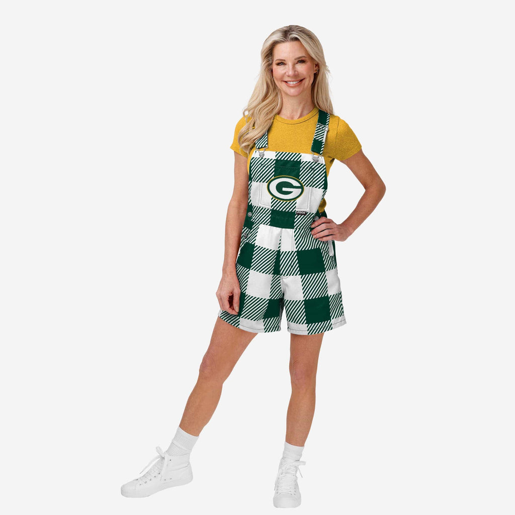 Green Bay Packers Womens Plaid Bib Shortalls FOCO