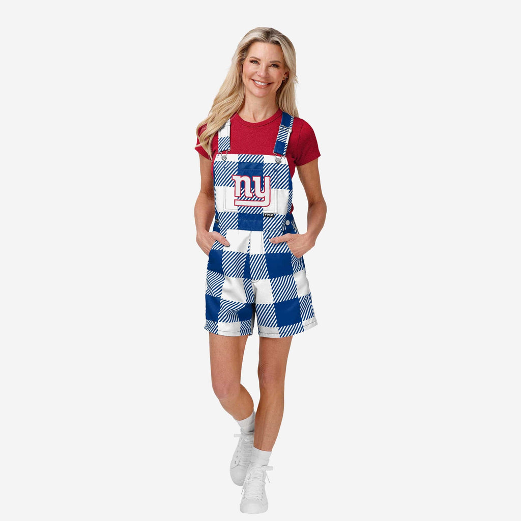 FOCO New York Giants Plaid Bib Shortalls Blue Size S 2