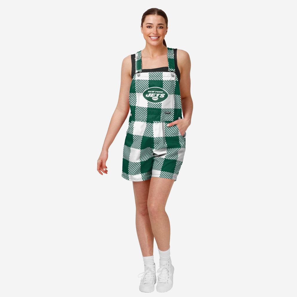 FOCO New York Jets Plaid Bib Shortalls Green Size L 2