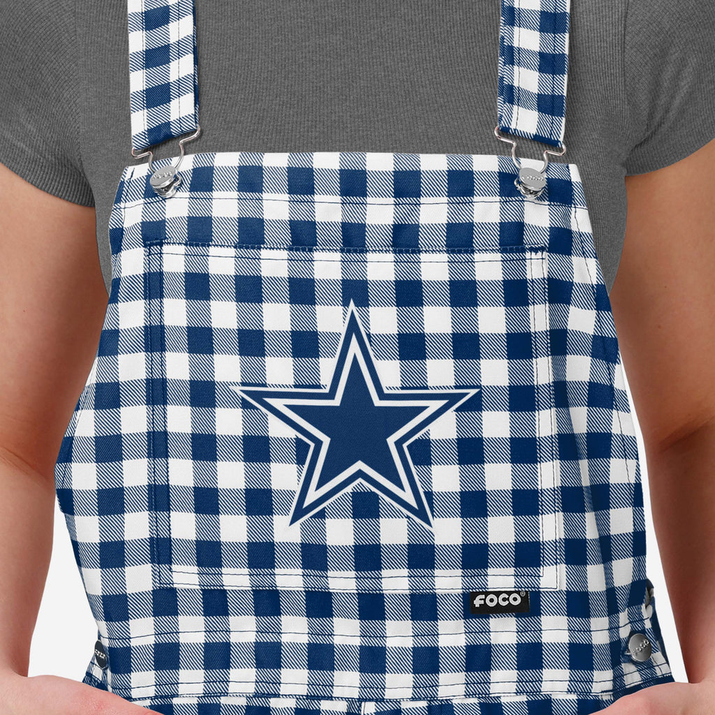 FOCO Dallas Cowboys Gingham Check Bib Shortalls Navy/White 2XL 4