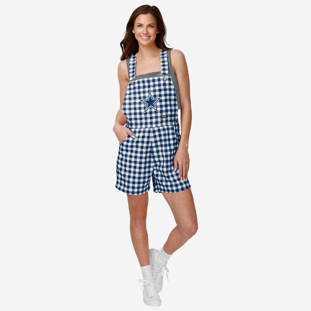 FOCO Dallas Cowboys Gingham Check Bib Shortalls Navy/White 2XL 2