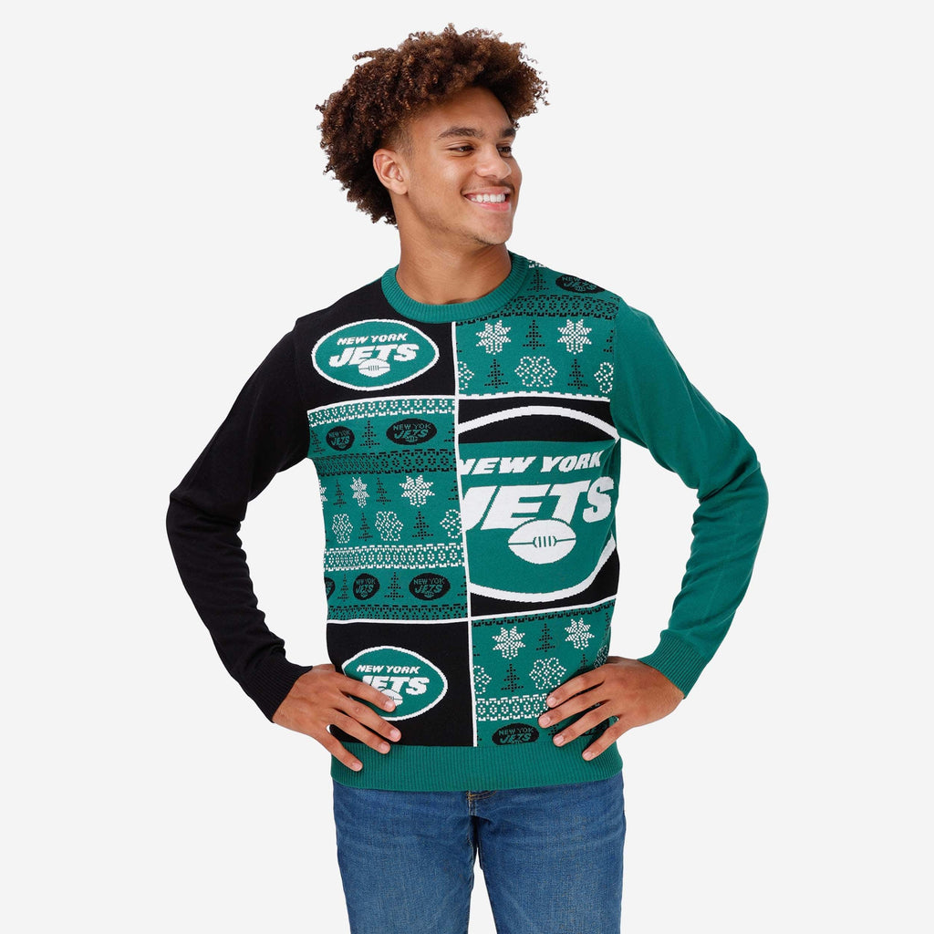 FOCO New York Jets Busy Block Snowfall Sweater Blue 2XL 2