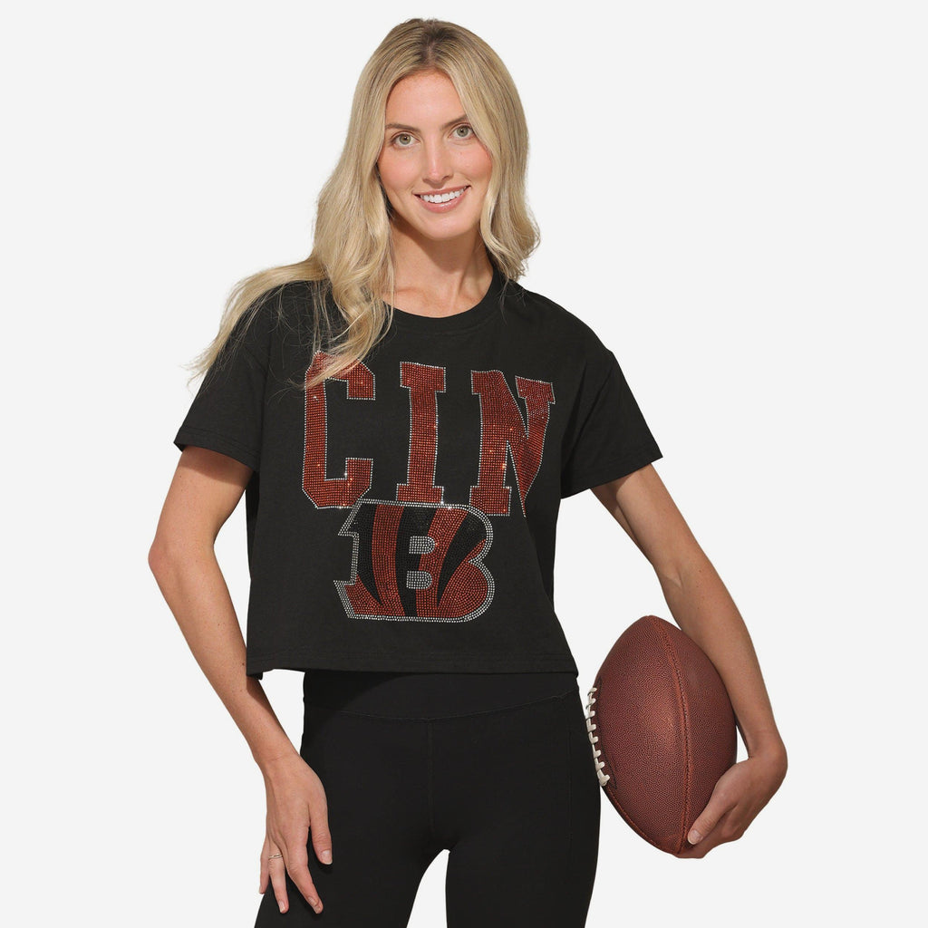 FOCO Cincinnati Bengals Rhinestone Logo Crop Top Black 2XL 2