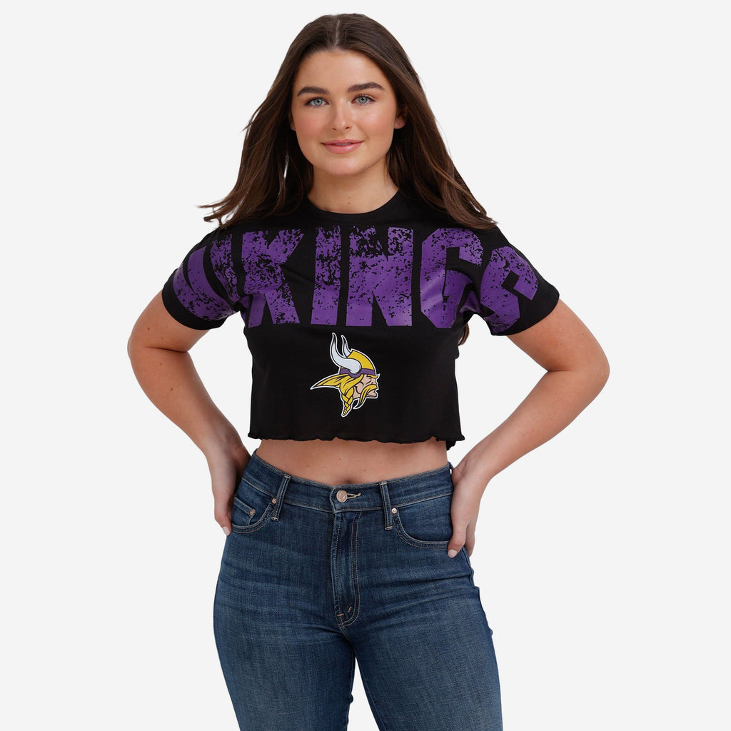 FOCO Minnesota Vikings Distressed Wordmark Crop Top S 2